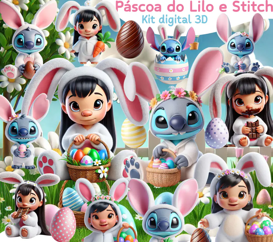 Kit Digital Páscoa Stitch em Png 1