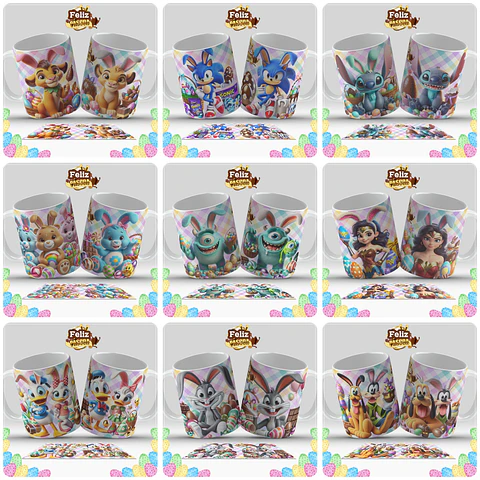 20 Artes para Caneca Páscoa Personagens Arquivo em Jpg 