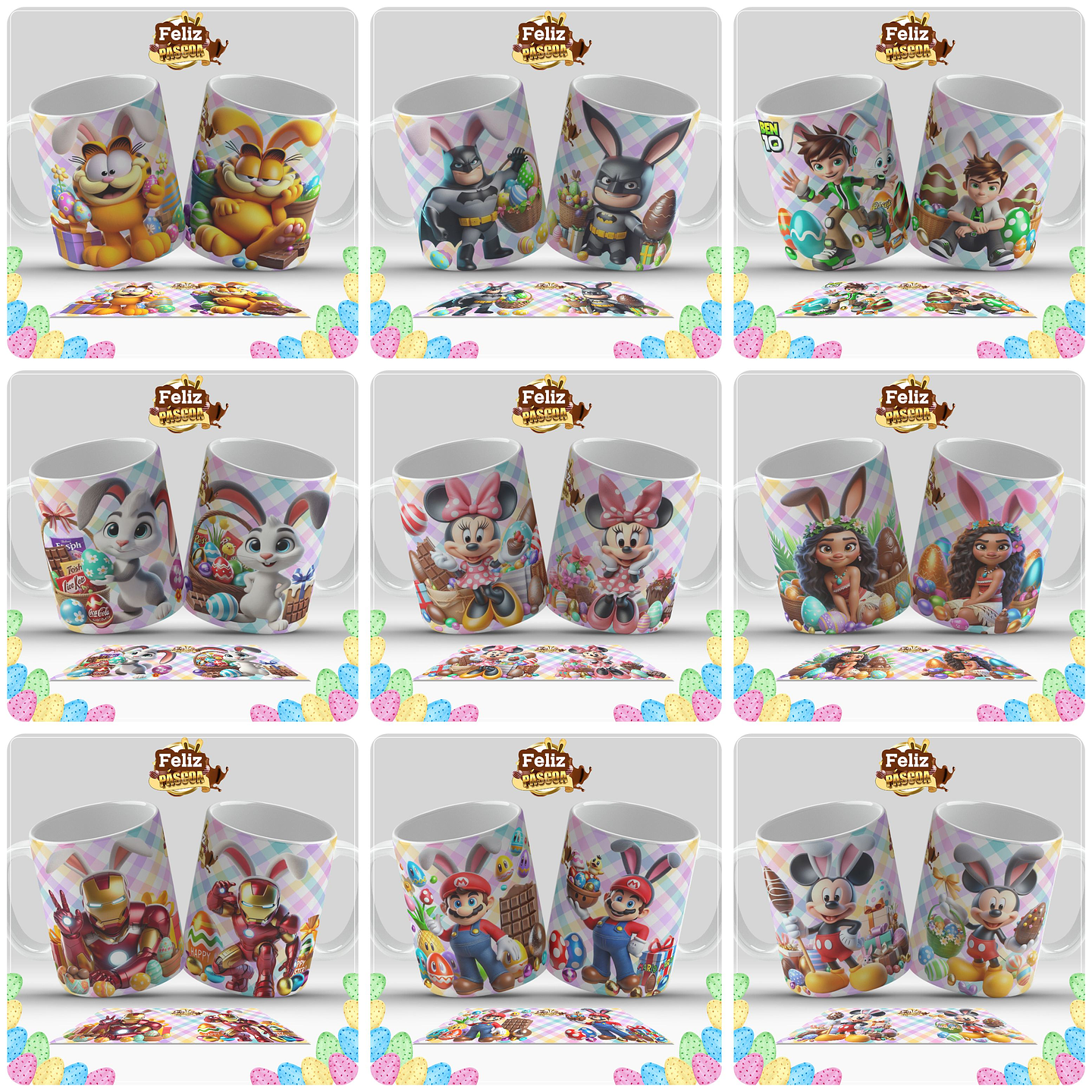 20 Artes para Caneca Páscoa Personagens Arquivo em Jpg  2