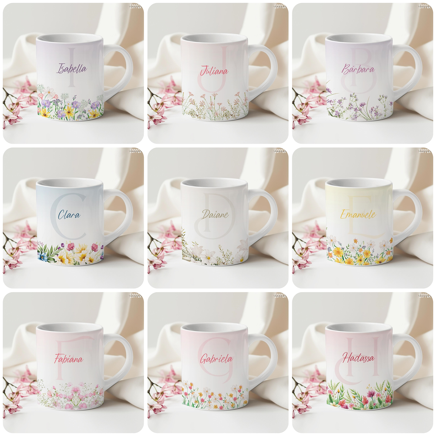 26 Artes para Caneca Alfabeto Floral Arquivo Editável  2