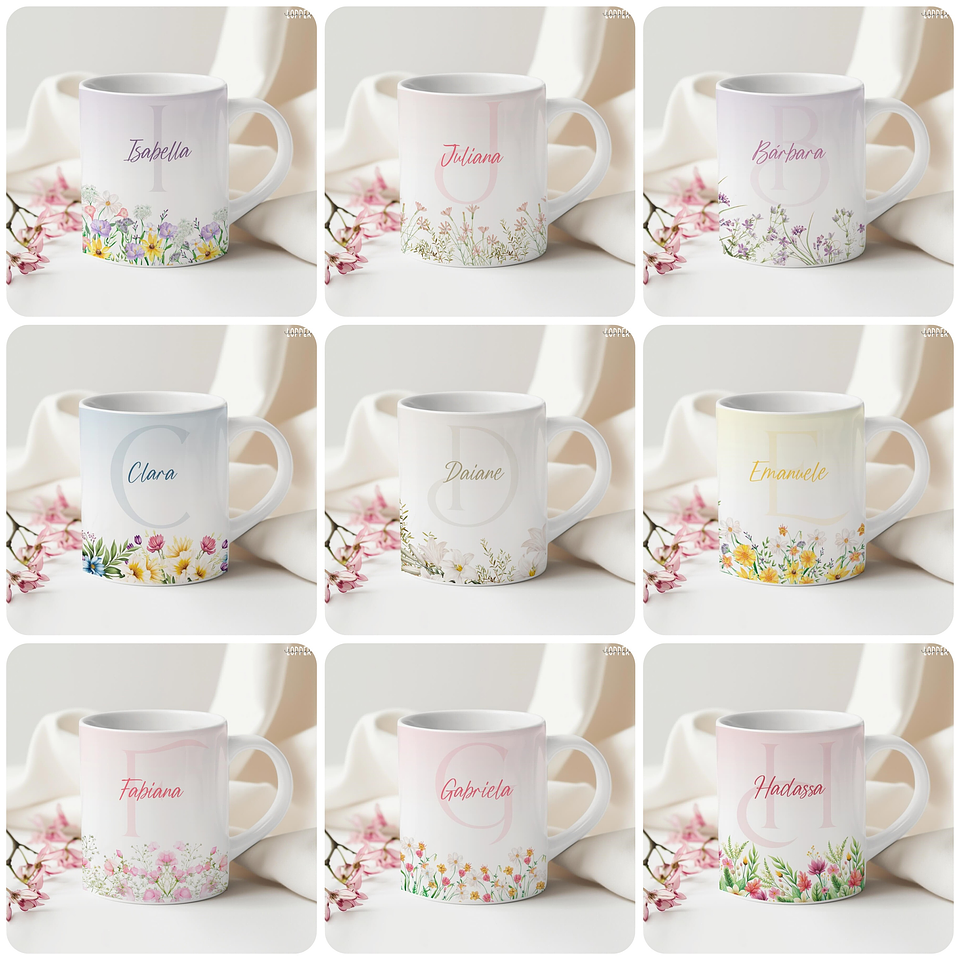 26 Artes para Caneca Alfabeto Floral Arquivo Editável  2