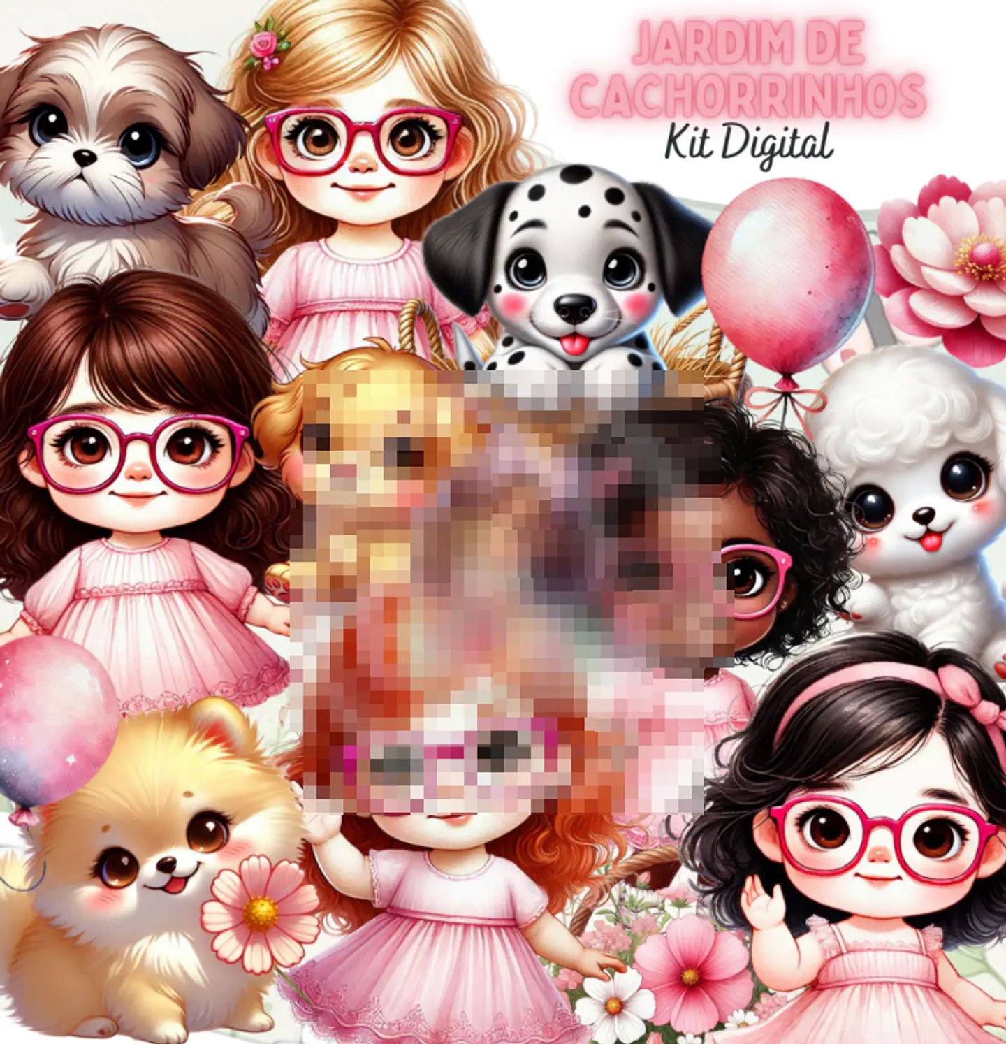 Kit Digital Jardim de Cachorrinhos 3d Arquivo em Png  1