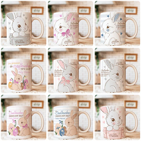 76 Artes para Sublimação Páscoa Caneca, Almofada, Body e Tags Arquivo Editável