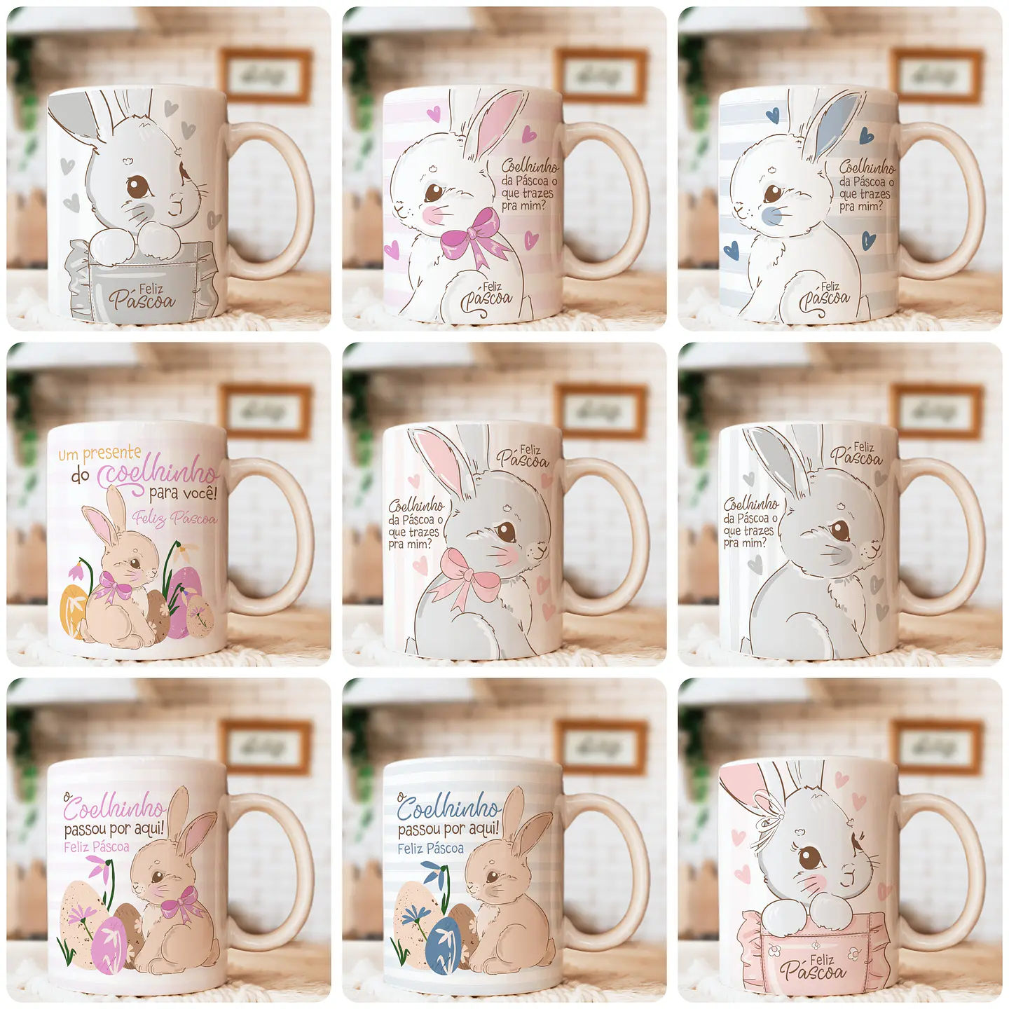 76 Artes para Sublimação Páscoa Caneca, Almofada, Body e Tags Arquivo Editável 1