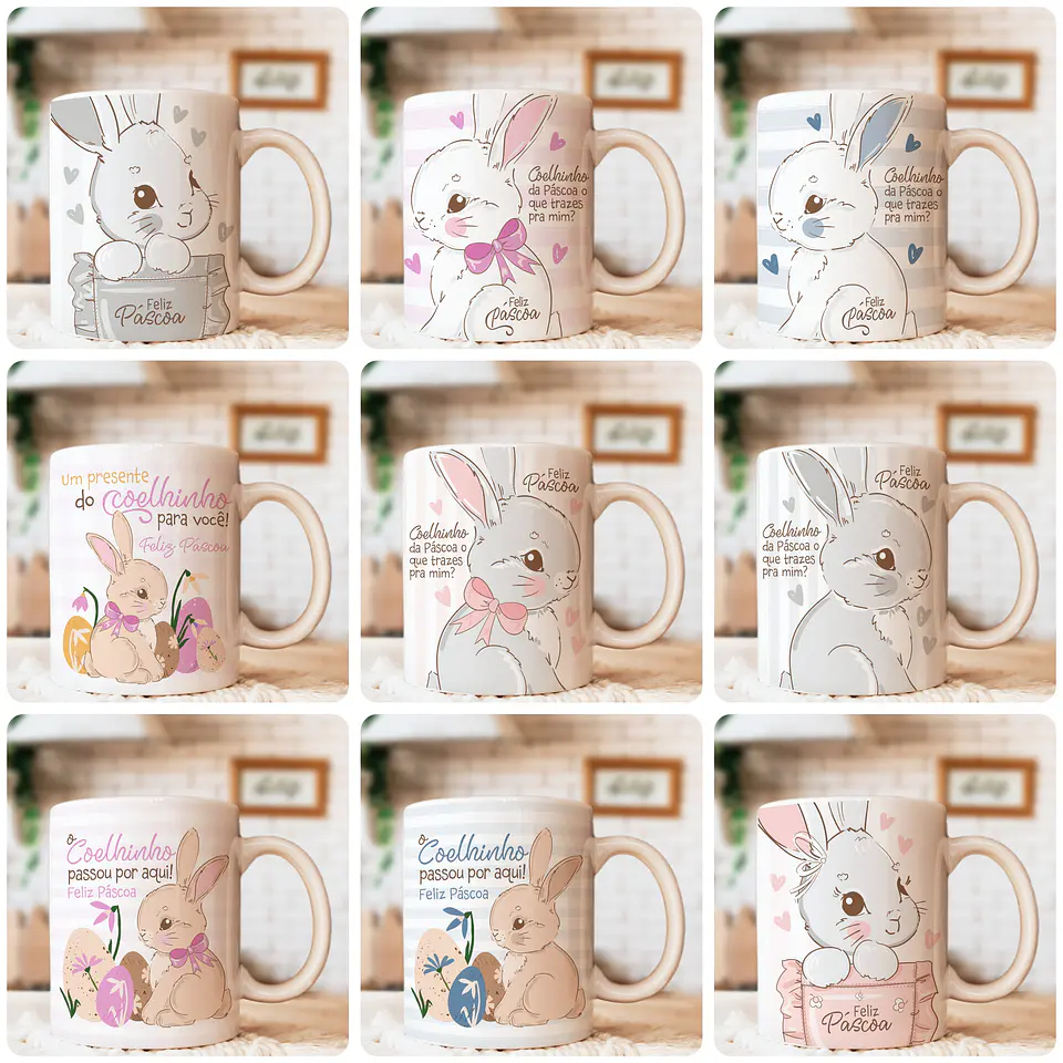 76 Artes para Sublimação Páscoa Caneca, Almofada, Body e Tags Arquivo Editável 1