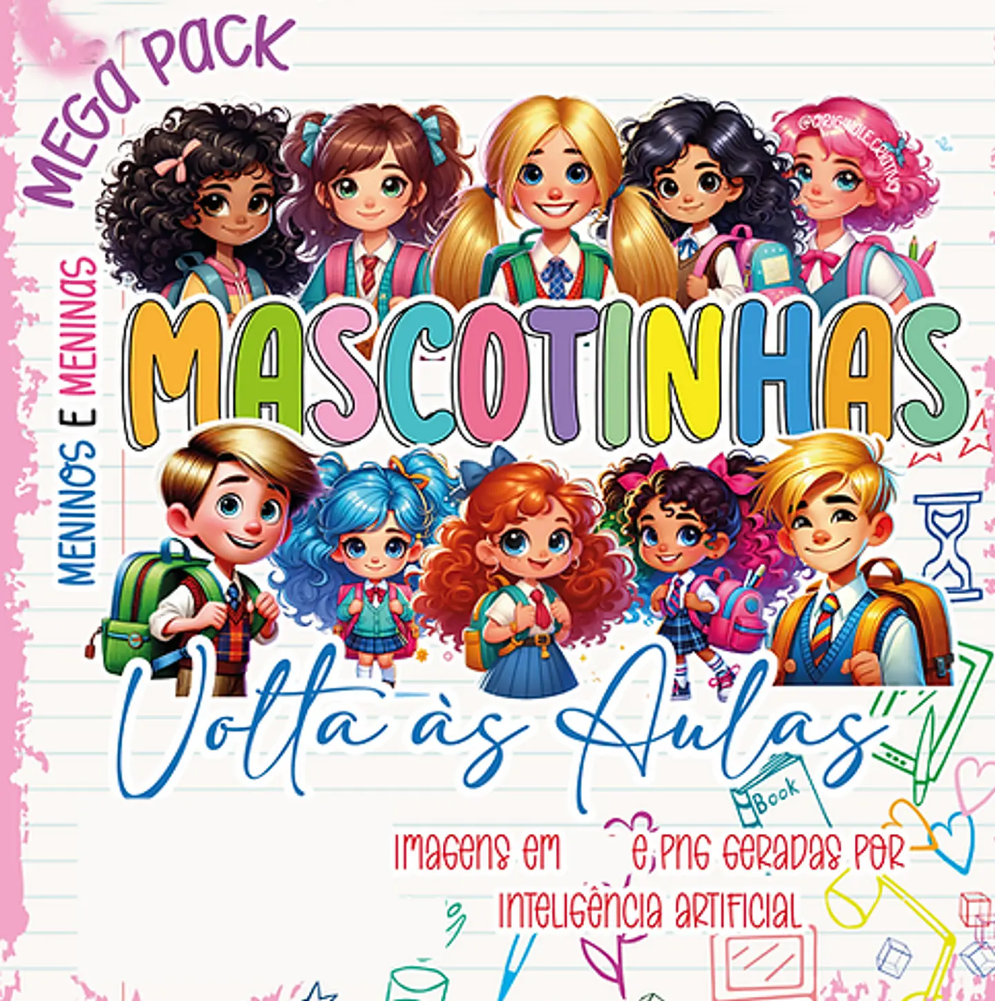 Kit Digital Mascotinhos Volta as Aulas em Png 1