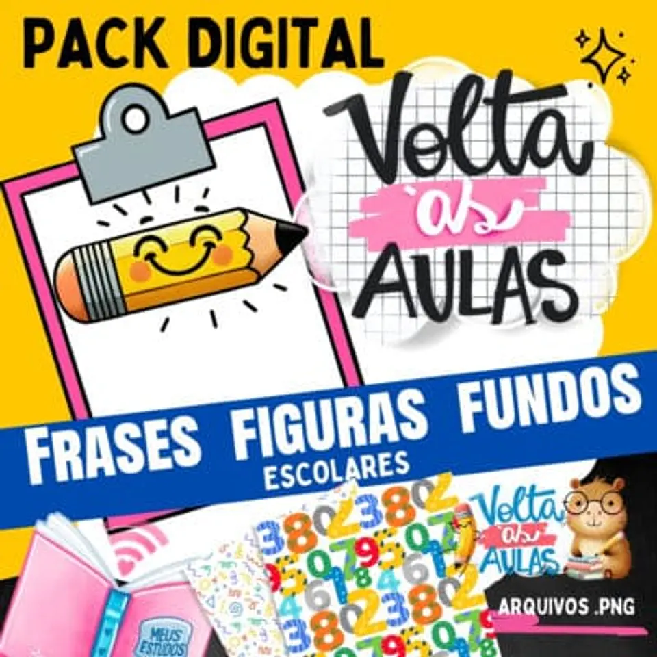 Kit Digital Mascotinhos Volta as Aulas em Png 1