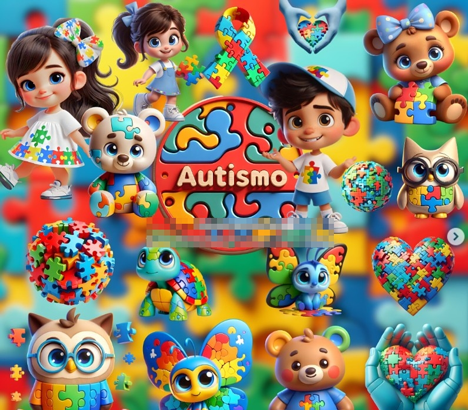 Kit Digital Autismo 3d em Png 1