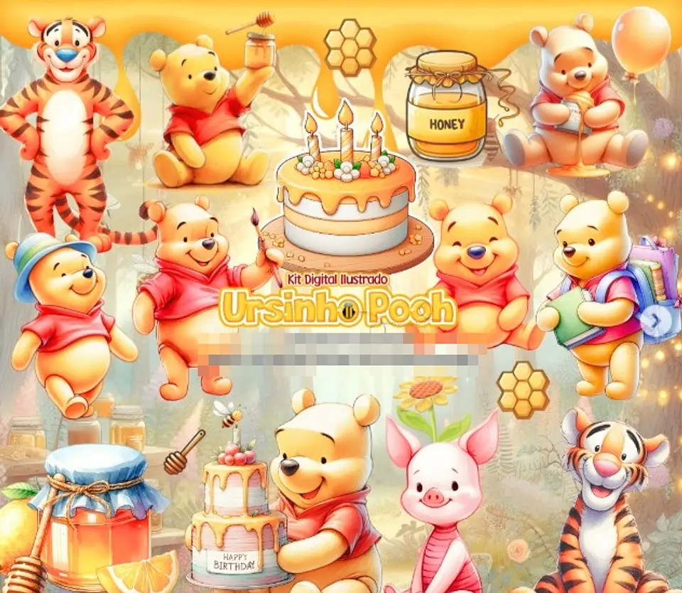 Kit Digital Ursinho Pooh 3d em Png 1