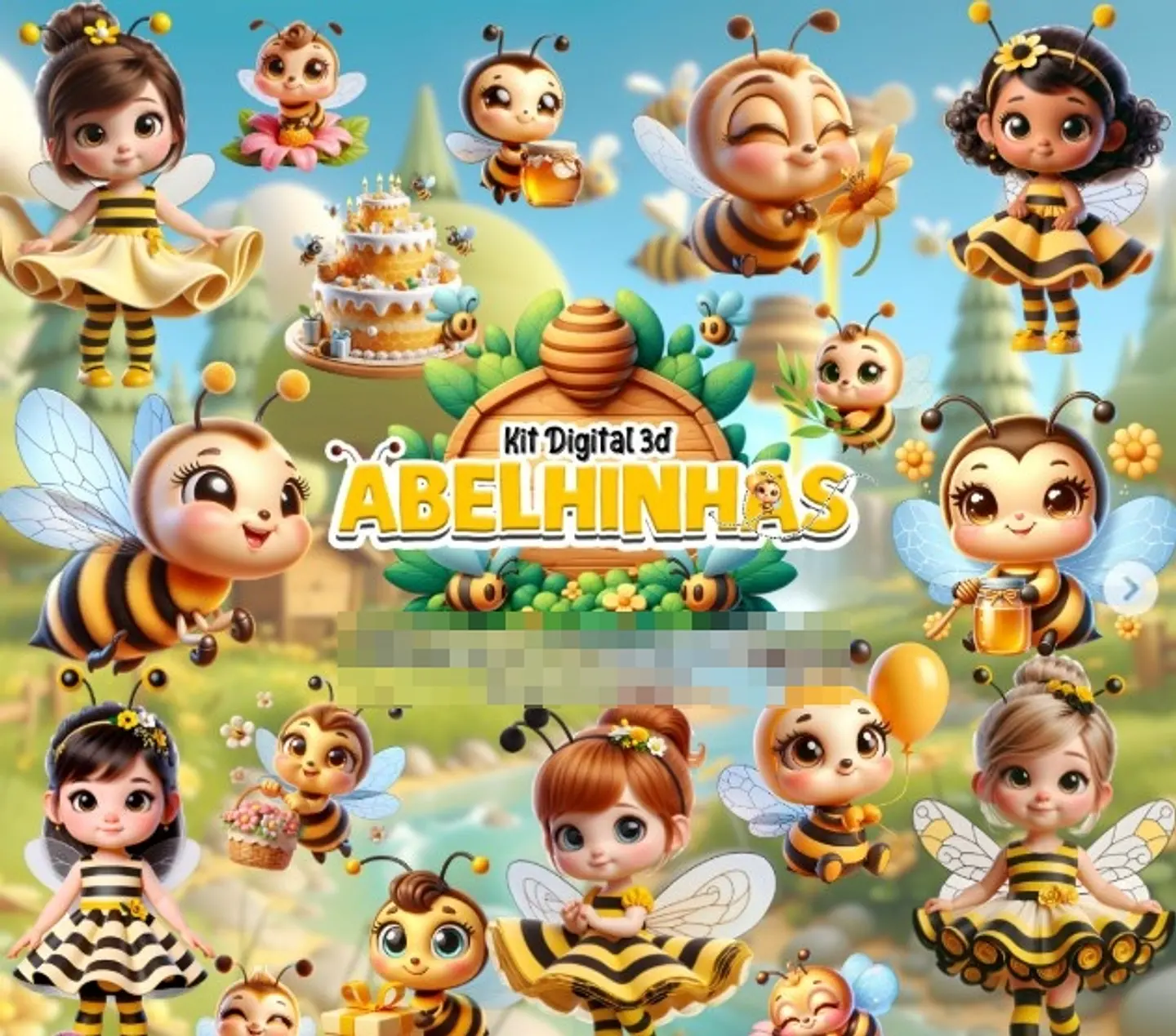 Kit Digital Abelinhas 3d em Png 1