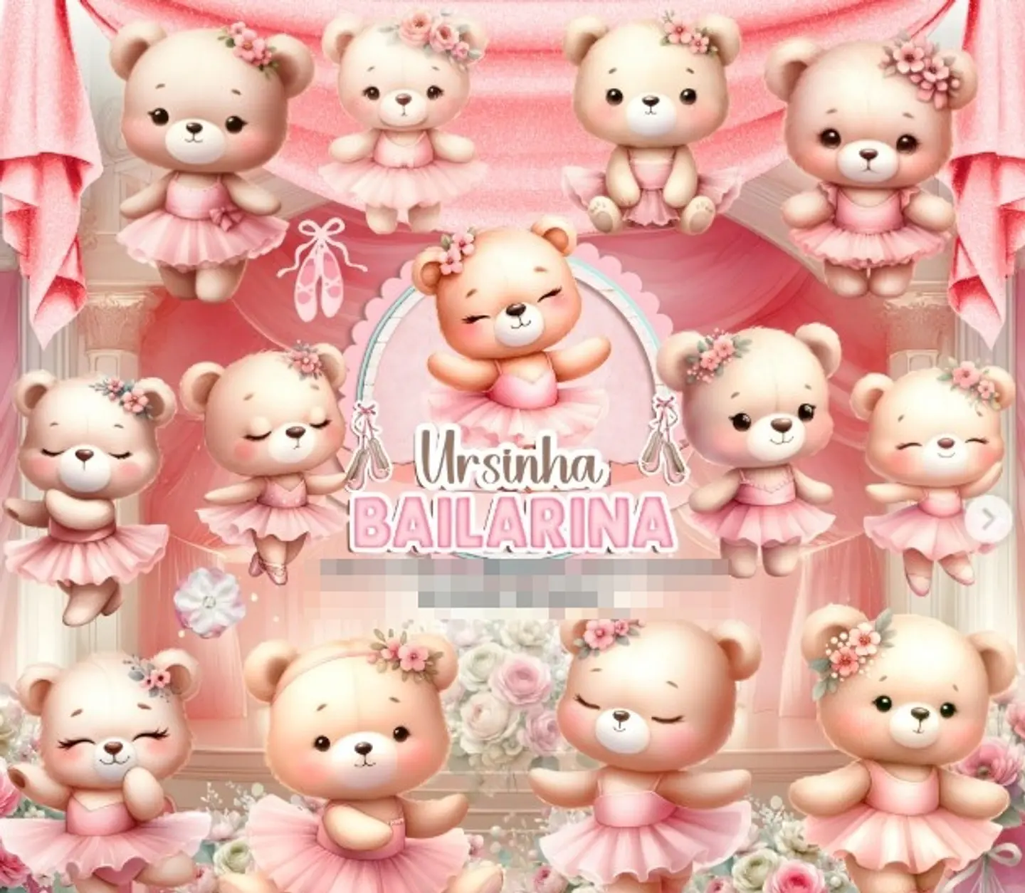 Kit Digital Ursinha Bailarina em Png 1