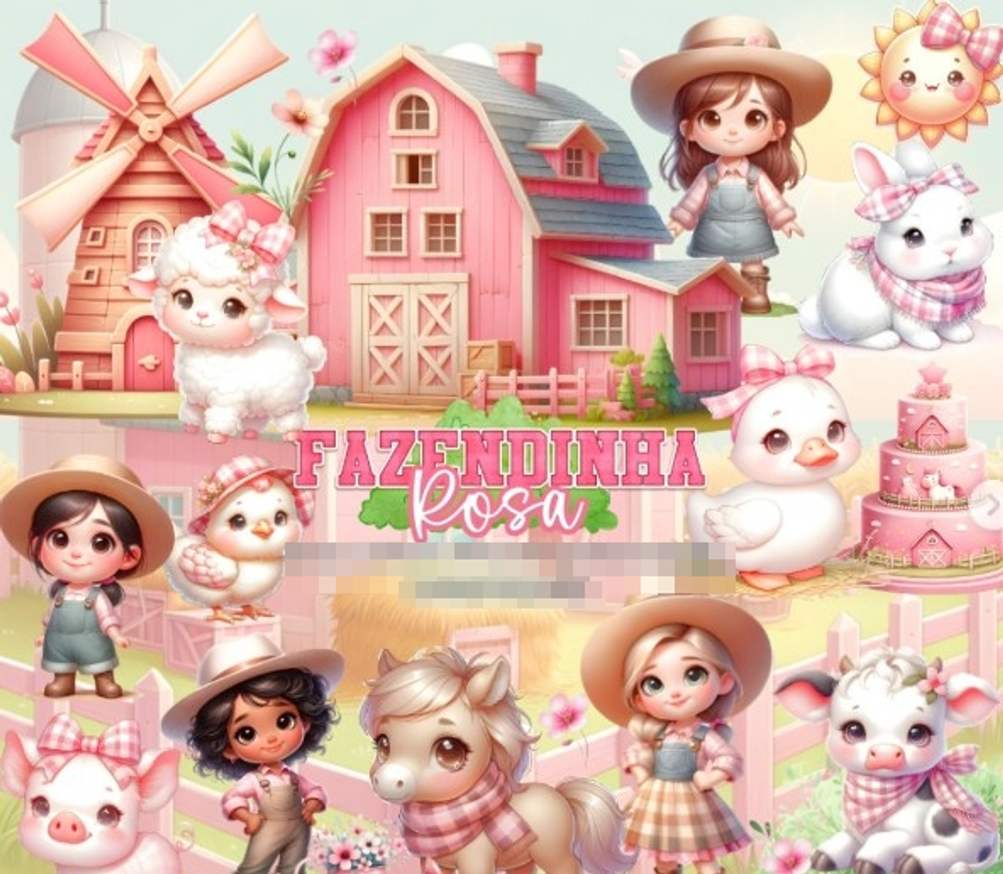 Kit Digital Fazendinha Rosa em Png 1