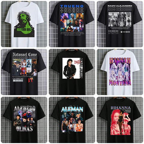 100 Artes para Camisa Artistas Famosos Internacionais Arquivo em Png