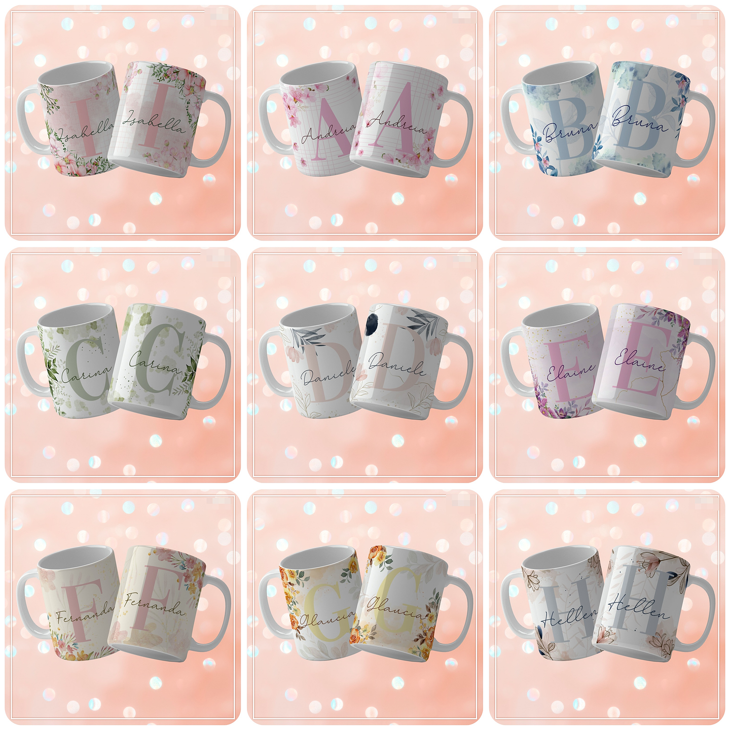 52 Artes para Caneca Alfabeto Floral Arquivo Editável  1