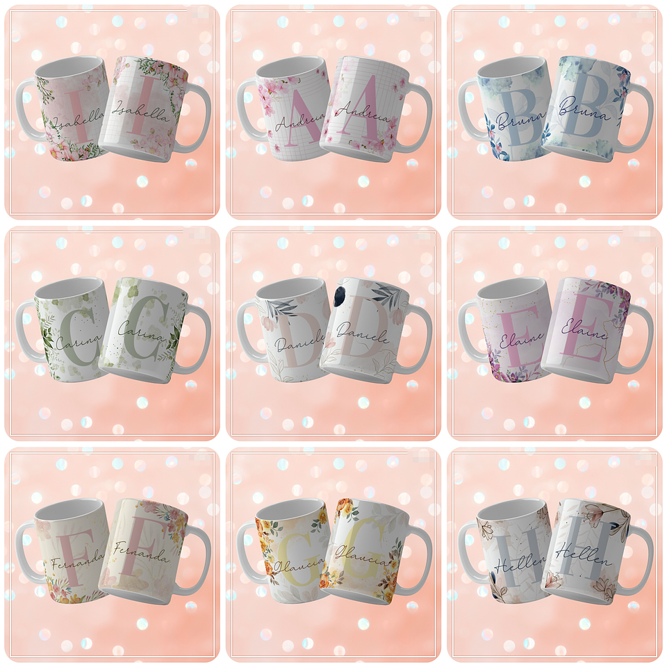 52 Artes para Caneca Alfabeto Floral Arquivo Editável  1