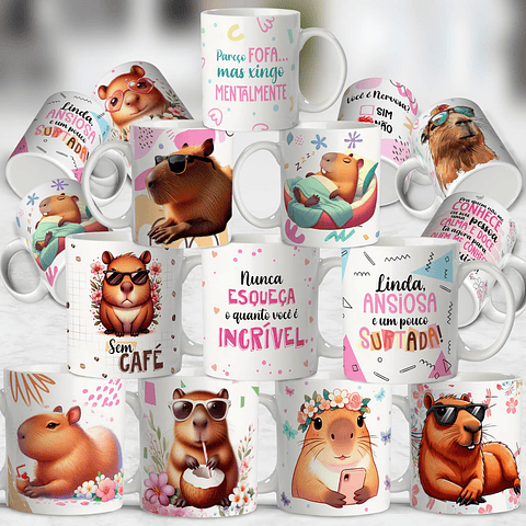 11 Artes para Caneca Capivara debochada Arquivo em Editável