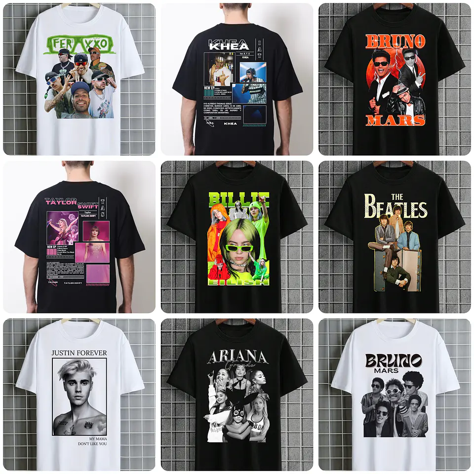 100 Artes para Camisa Artistas Famosos Internacionais Arquivo em Png 4