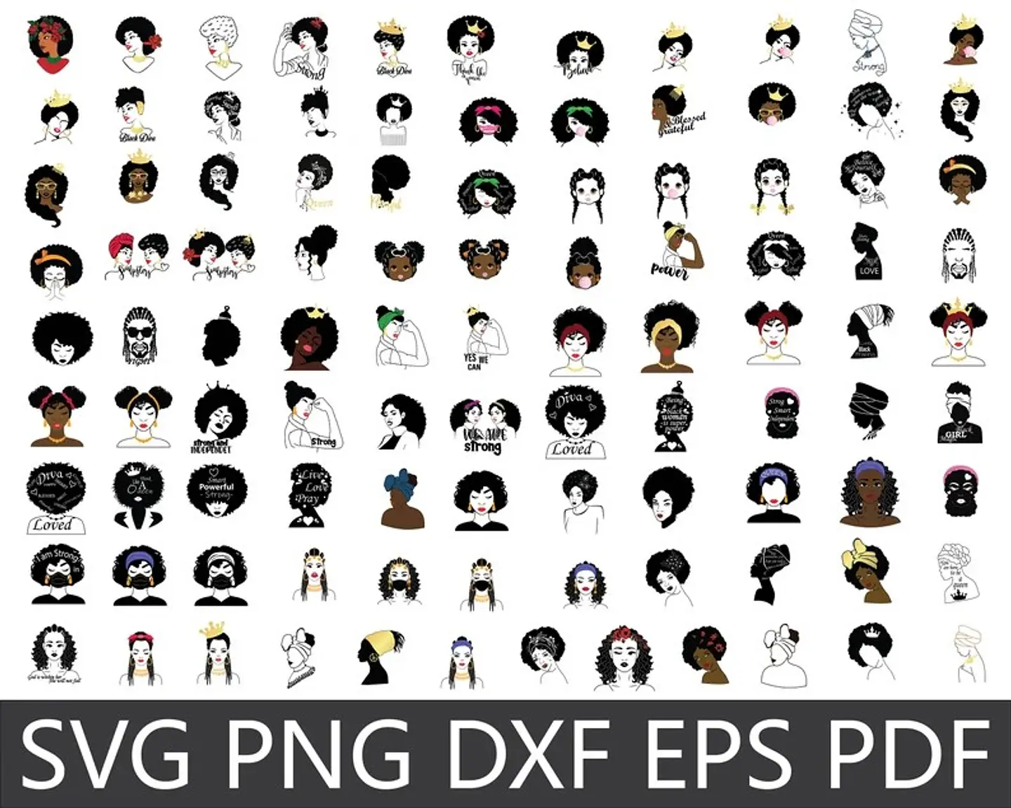 Kit Digital Mulher Afro Black Png  3