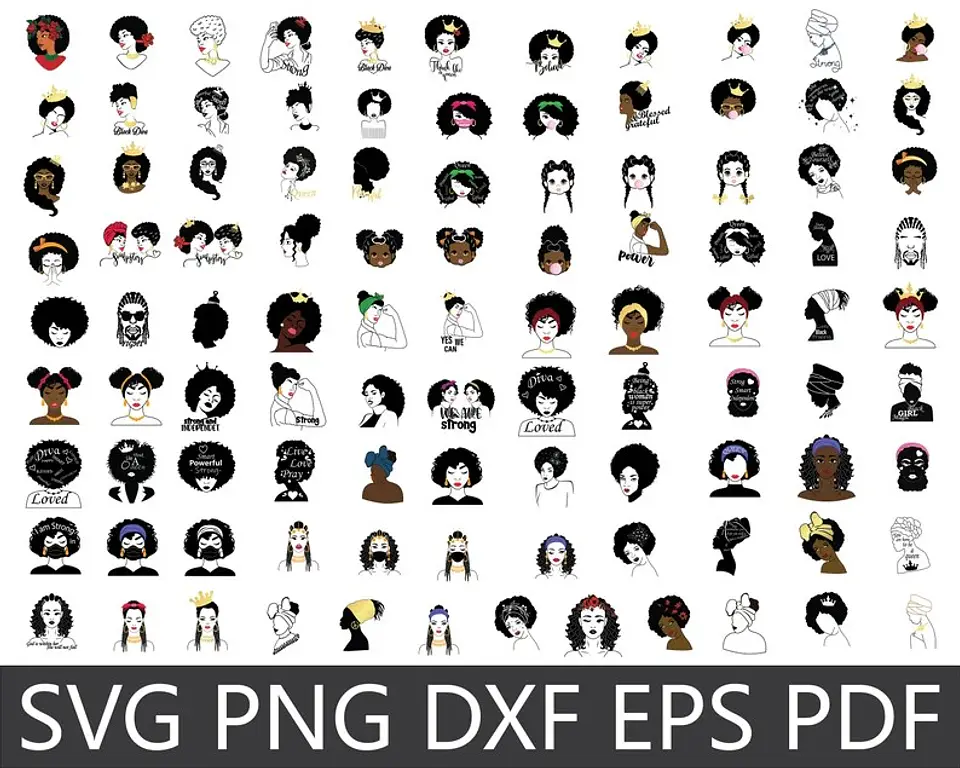 Kit Digital Mulher Afro Black Png  3