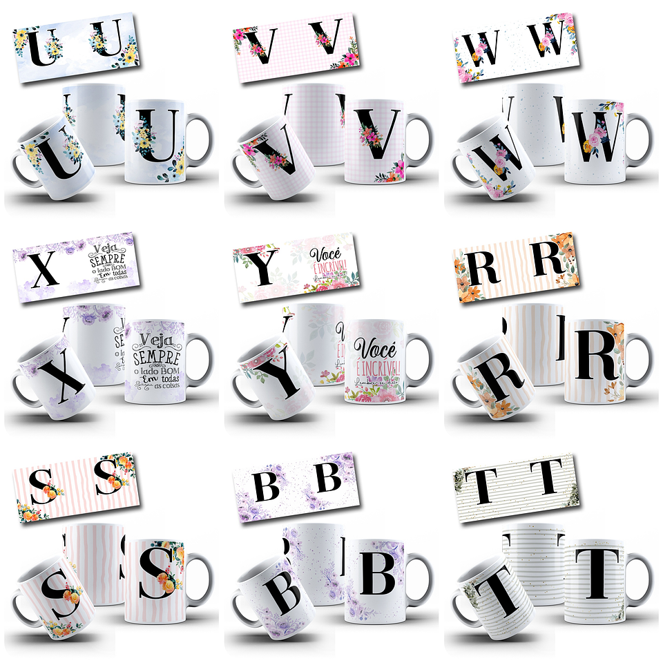 52 Artes para Caneca Alfabeto Floral Arquivo Editável  3