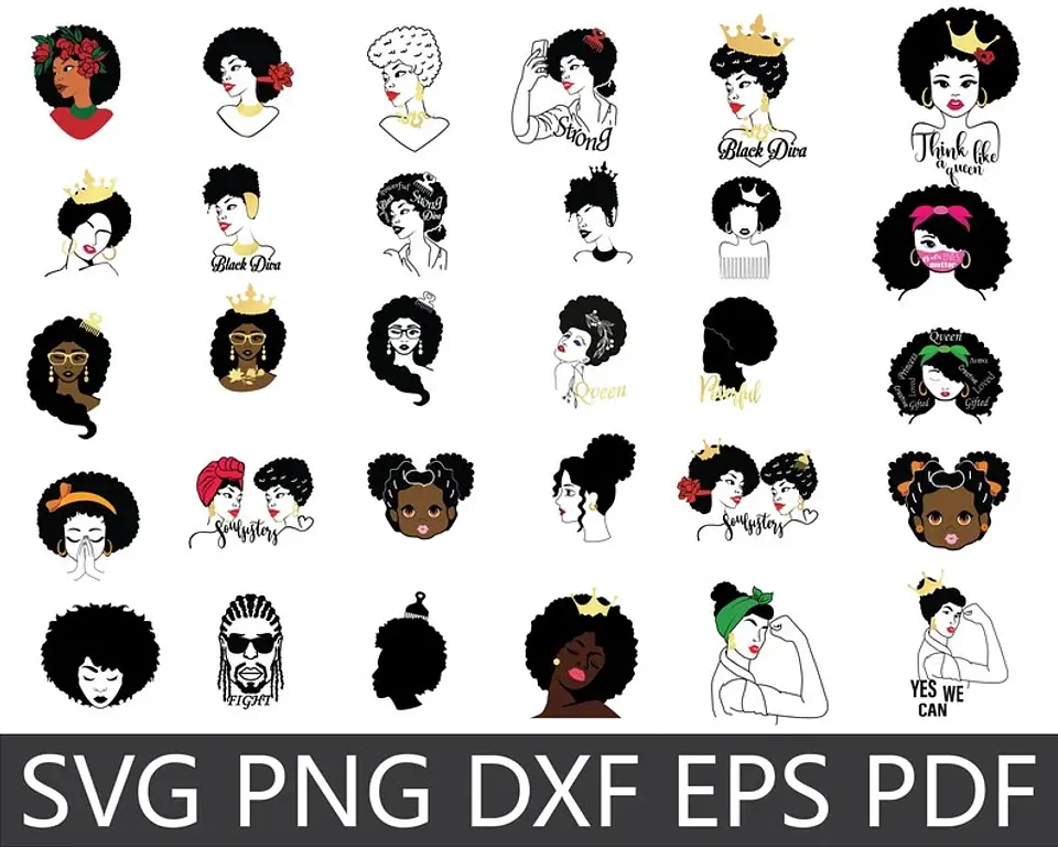 Kit Digital Mulher Afro Black Png  4