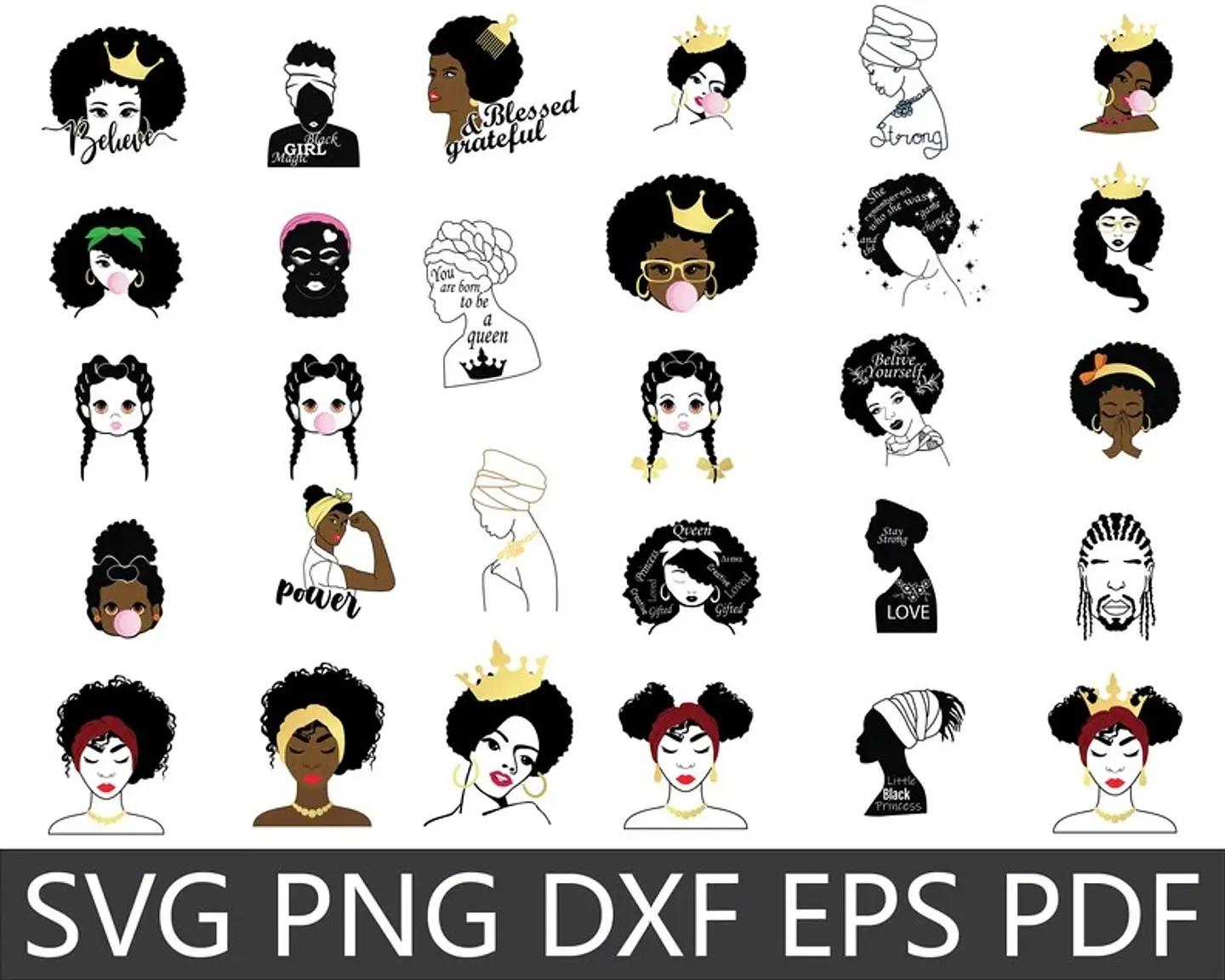 Kit Digital Mulher Afro Black Png  5