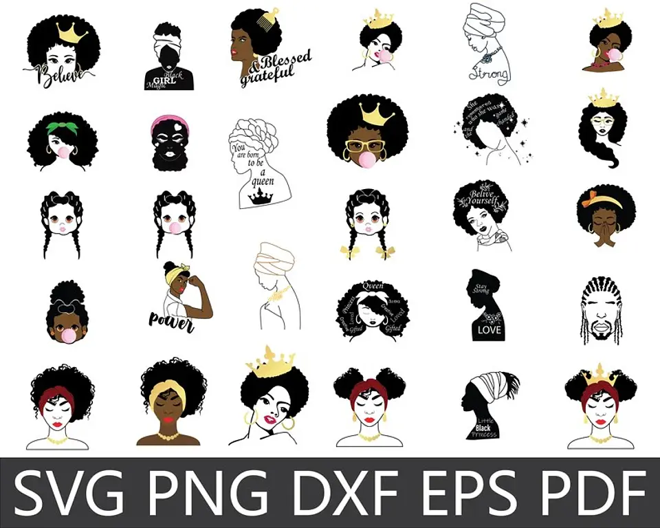Kit Digital Mulher Afro Black Png  5