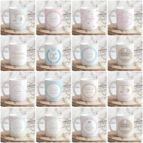 36 Artes para Caneca Dindos Padrinhos Arquivo Editável