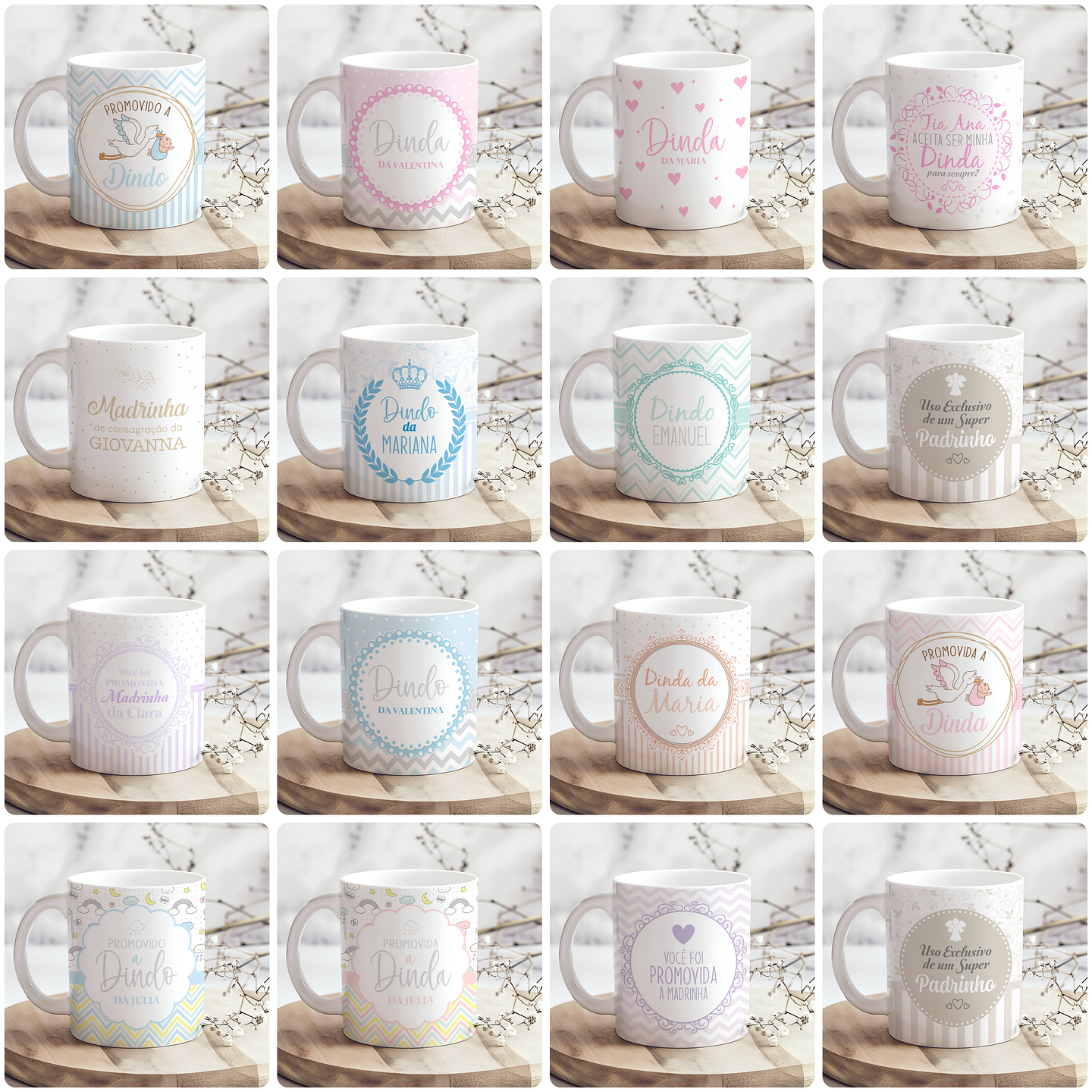 36 Artes para Caneca Dindos Padrinhos Arquivo Editável 1