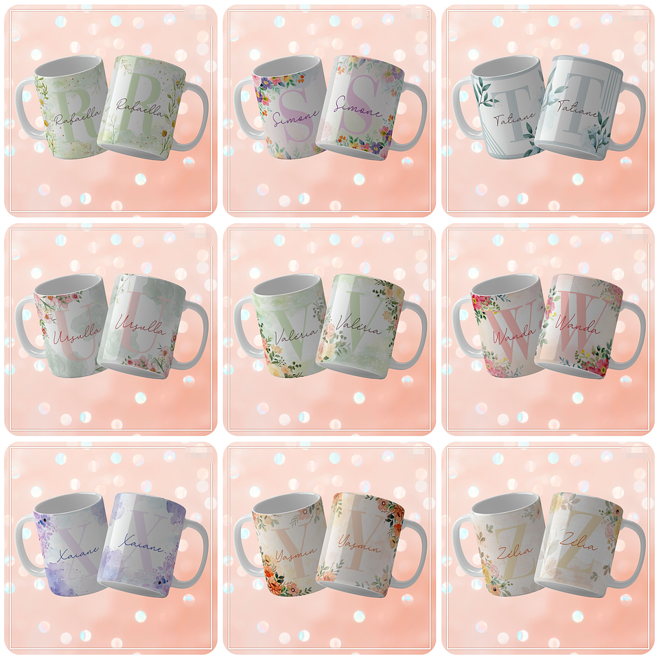 52 Artes para Caneca Alfabeto Floral Arquivo Editável  4