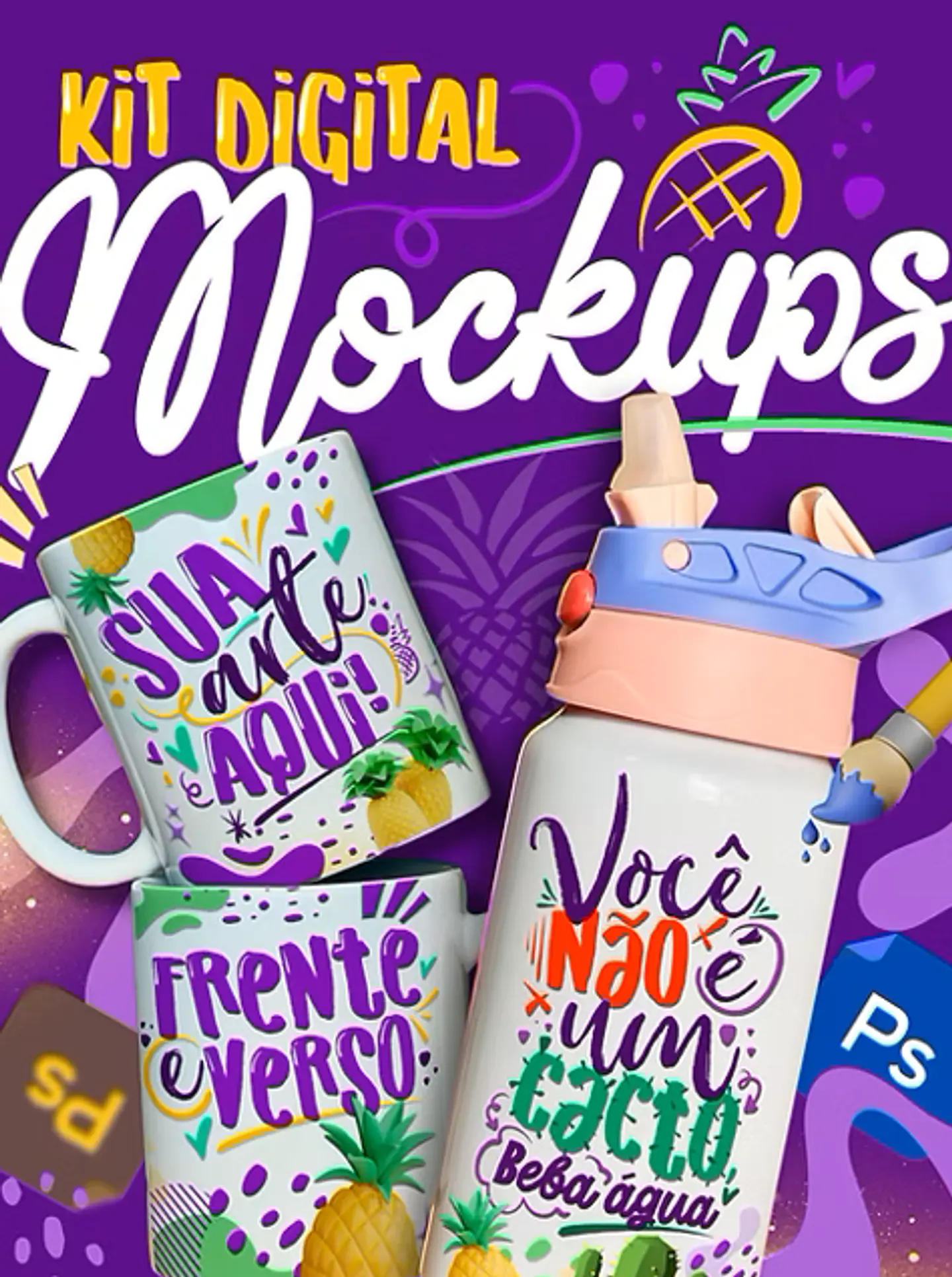 Arquivos Mockups Diversos Para Sublimação Canecas, Garrafas, Squeeze, Torre de Xicaras, Copo Chopp em Editável 1