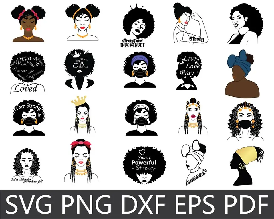 Kit Digital Mulher Afro Black Png  6
