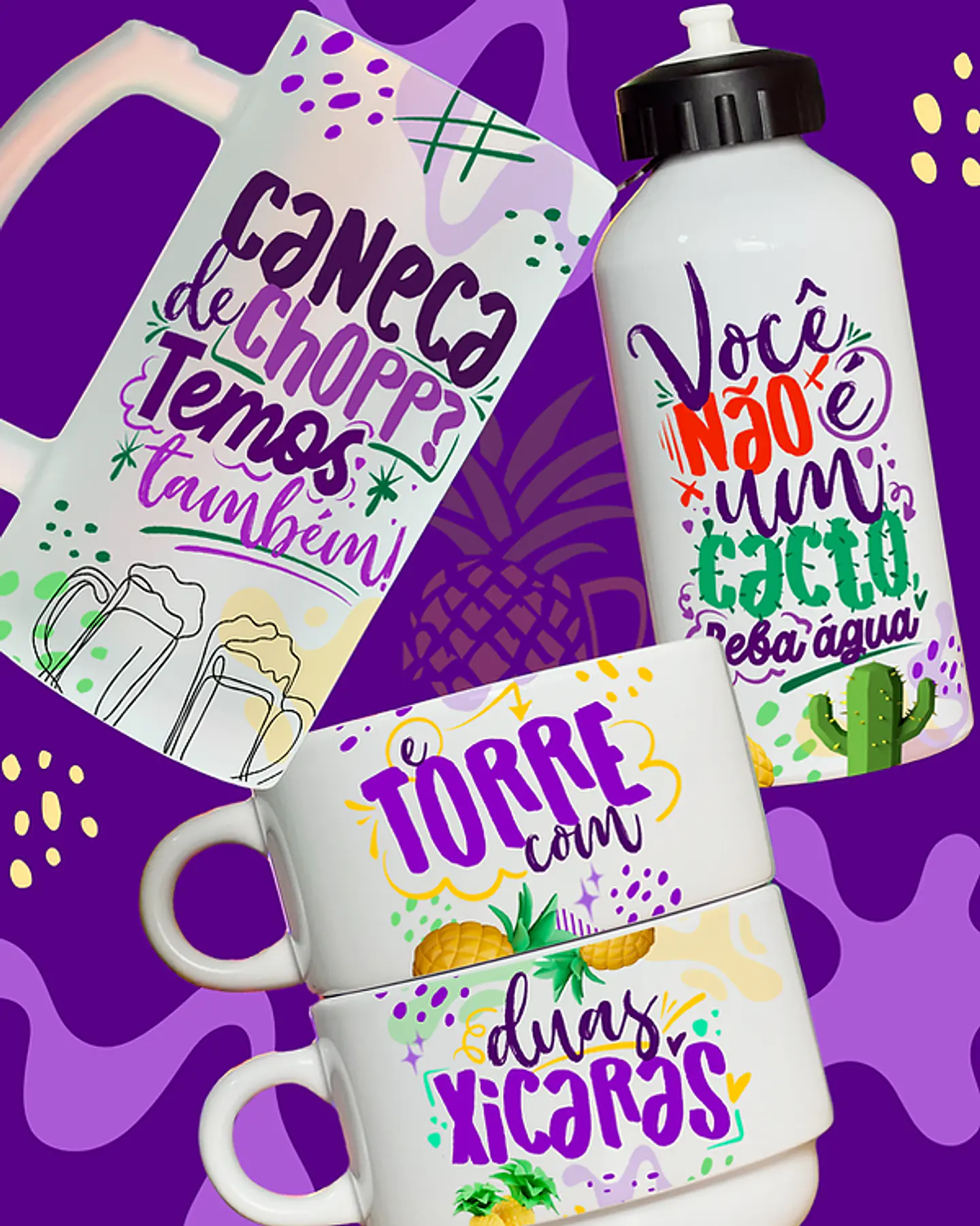 Arquivos Mockups Diversos Para Sublimação Canecas, Garrafas, Squeeze, Torre de Xicaras, Copo Chopp em Editável 2