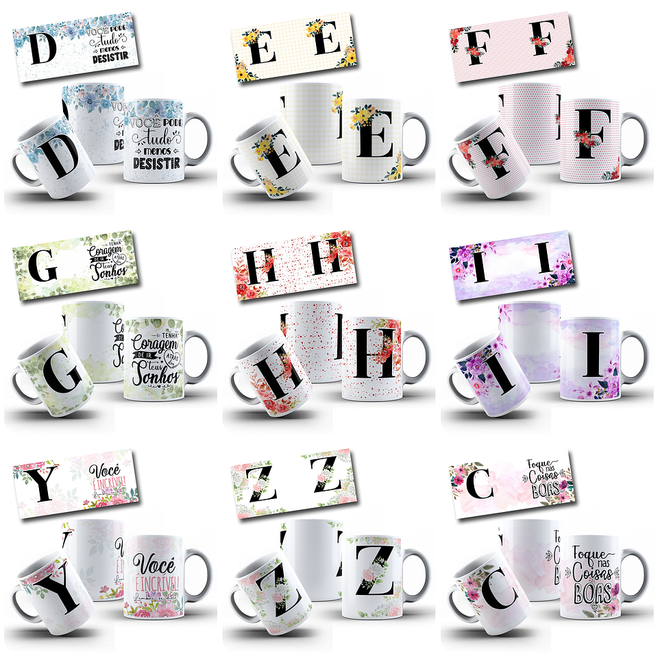 52 Artes para Caneca Alfabeto Floral Arquivo Editável  5