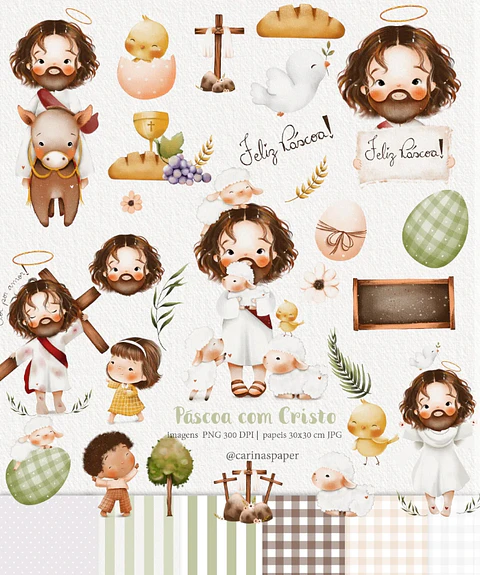 Kit Digital Páscoa com Cristo Aquarelado Png  