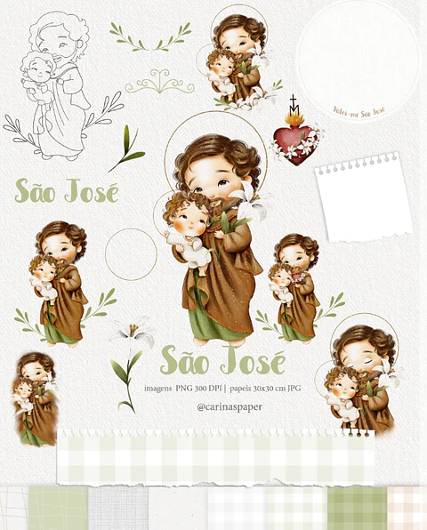 Kit Digital São José Aquarelado Png