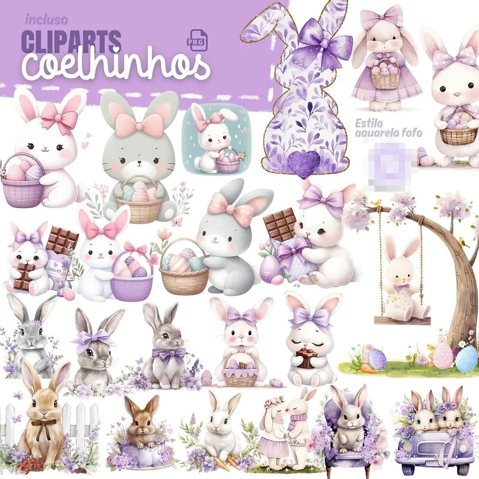 Kit Digital Páscoa Lilás em Png 2