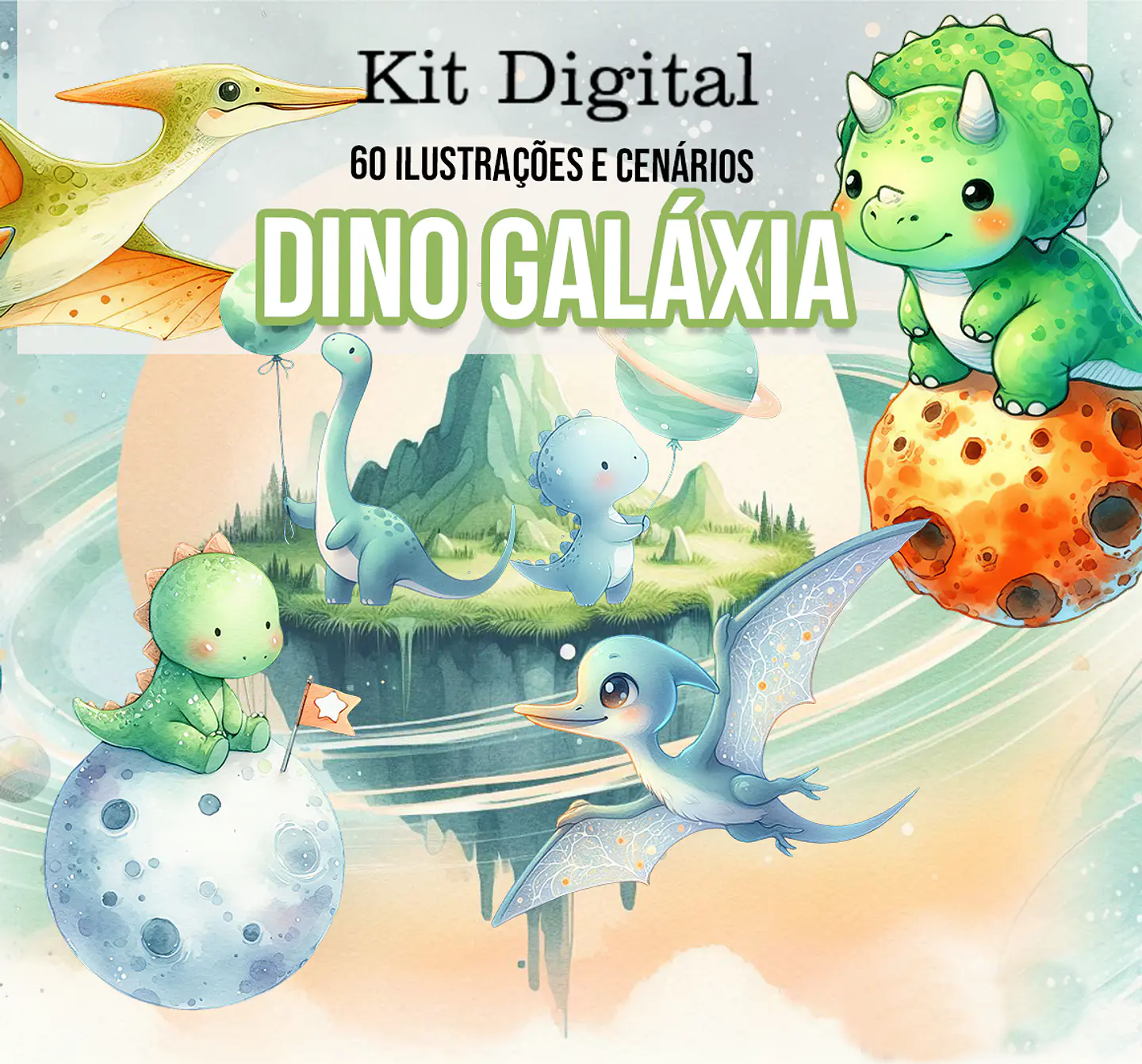 Kit Digital Dinossauro Galaxia Dino Arquivo em Png  1