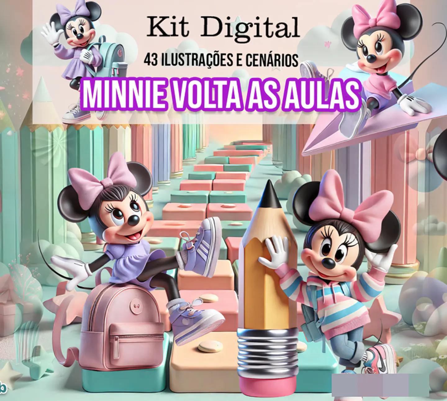 Kit Digital Minnie Volta as Aulas Arquivo em Png   1