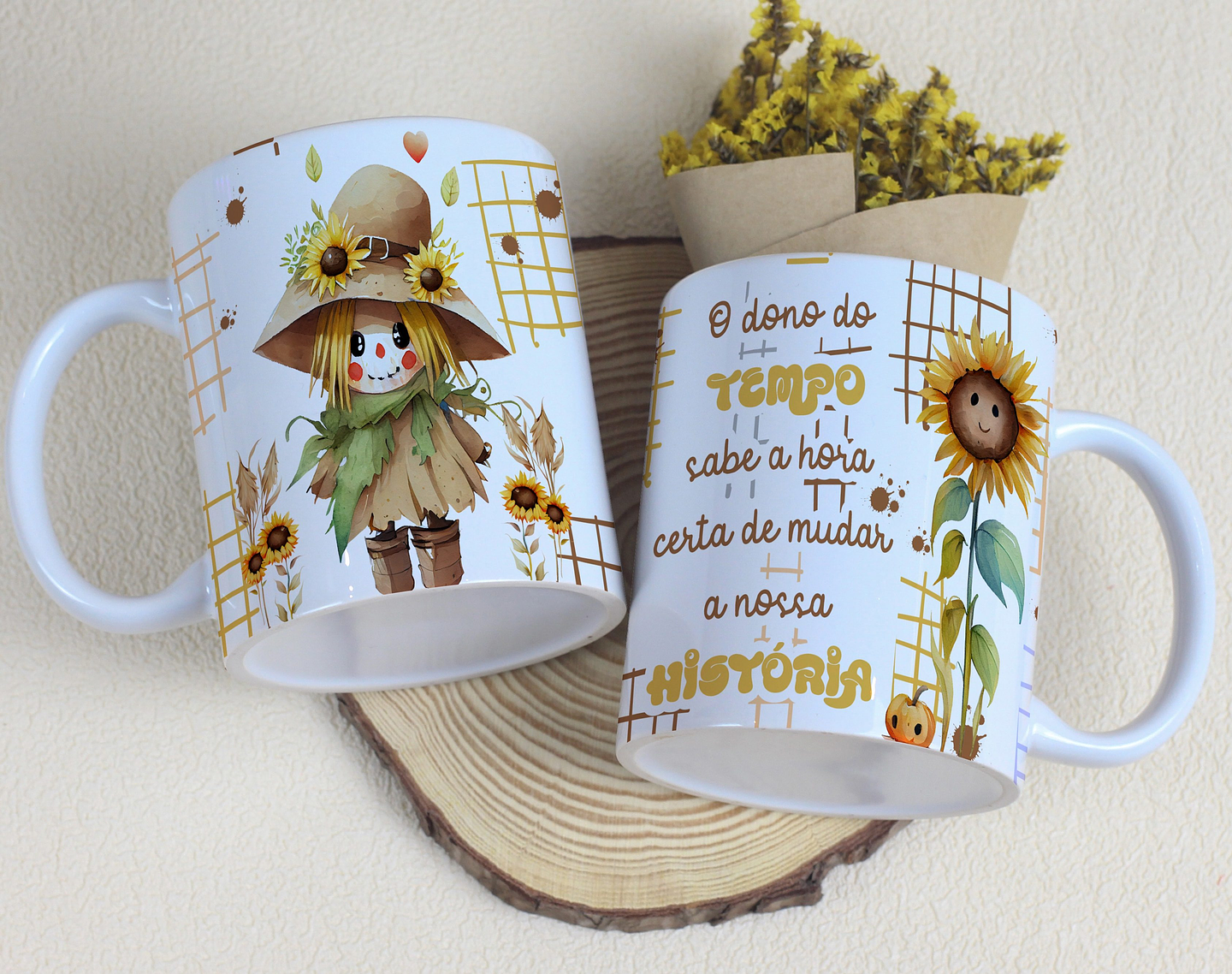 Artes Caneca Espantalho Frase o dono do tempo sabe a hora certa de mudar a nossa História Arquivo em Editável 1