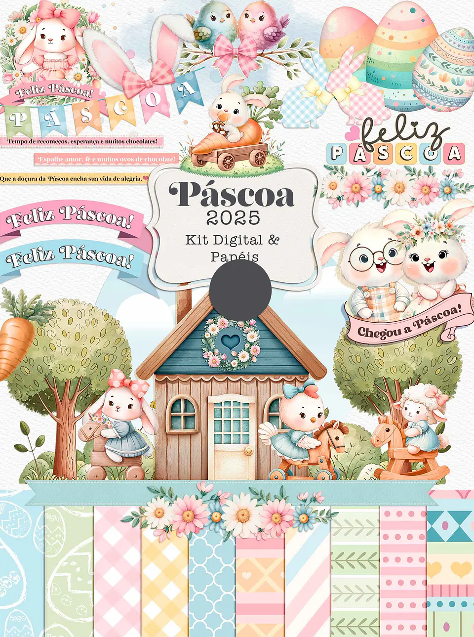 Kit Digital Páscoa Coelhinhos em Png 1