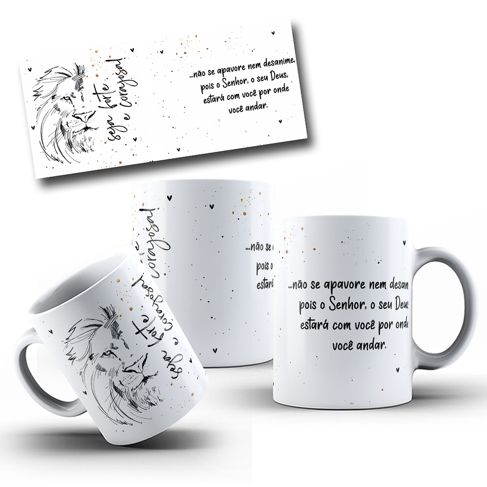 Artes Caneca Leão de Judá Seja forte e Corajosa Arquivo Editável 1