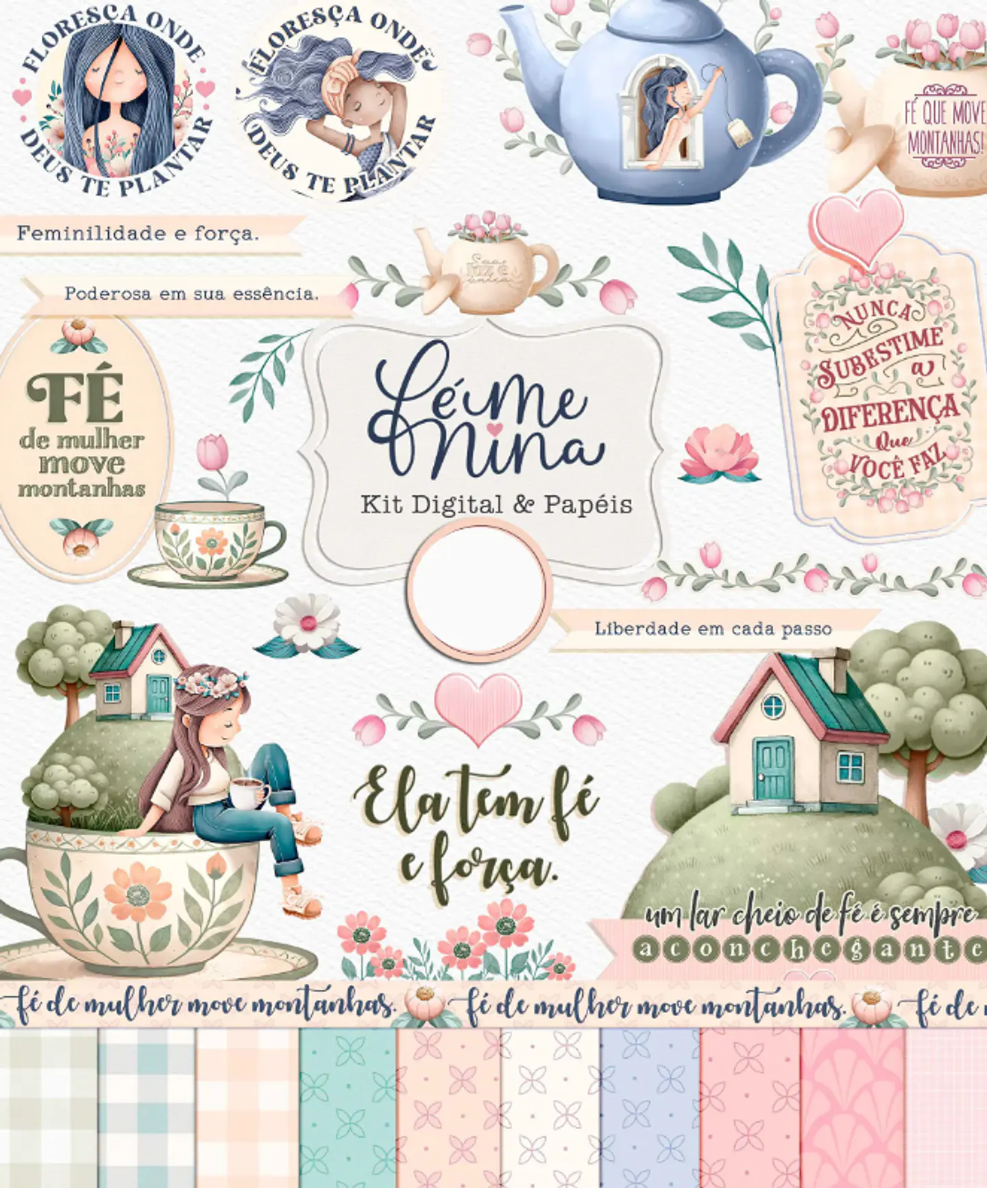 Kit Digital Fé Menina Frases Png  1