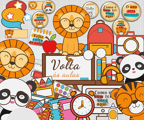 Kit Digital Volta as Aulas Bichos em Png 