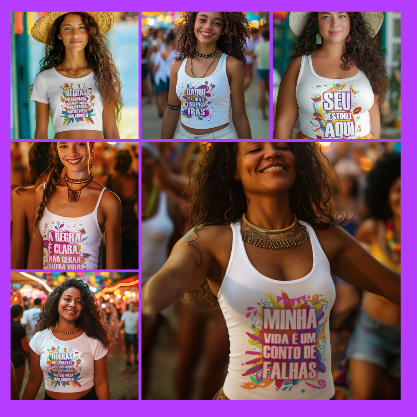 6 Artes para Camisa Carnaval Frases Arquivo em Png 1