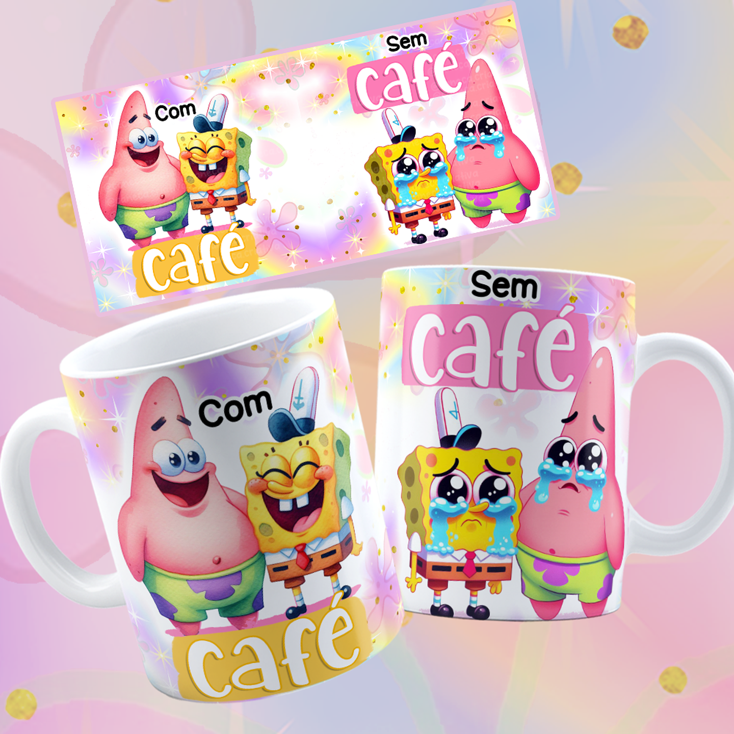 8 Artes para Caneca Bob Esponja e Amigos com Café e Sem café Arquivo em Png  1
