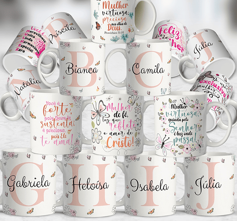 26 Artes para Caneca Alfabeto Dia das Mulheres Arquivo Editável