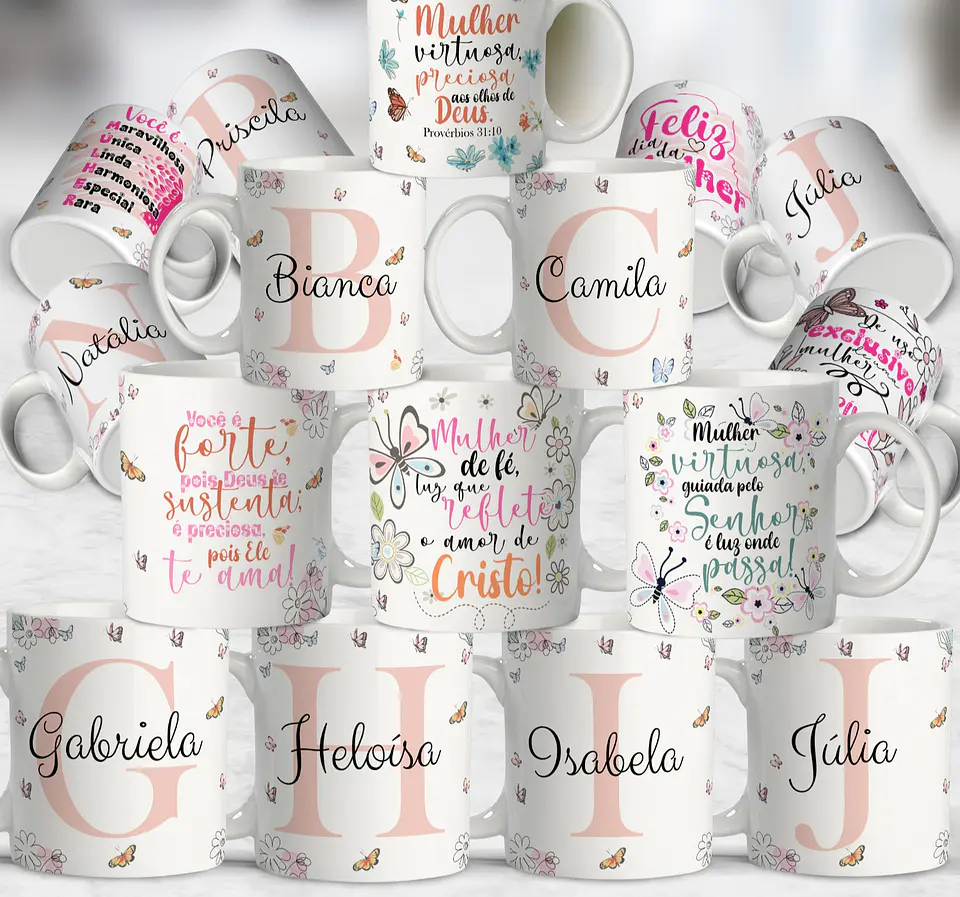 26 Artes para Caneca Alfabeto Dia das Mulheres Arquivo Editável 1