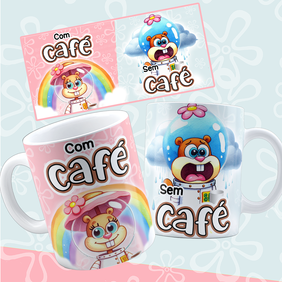 8 Artes para Caneca Bob Esponja e Amigos com Café e Sem café Arquivo em Png  4