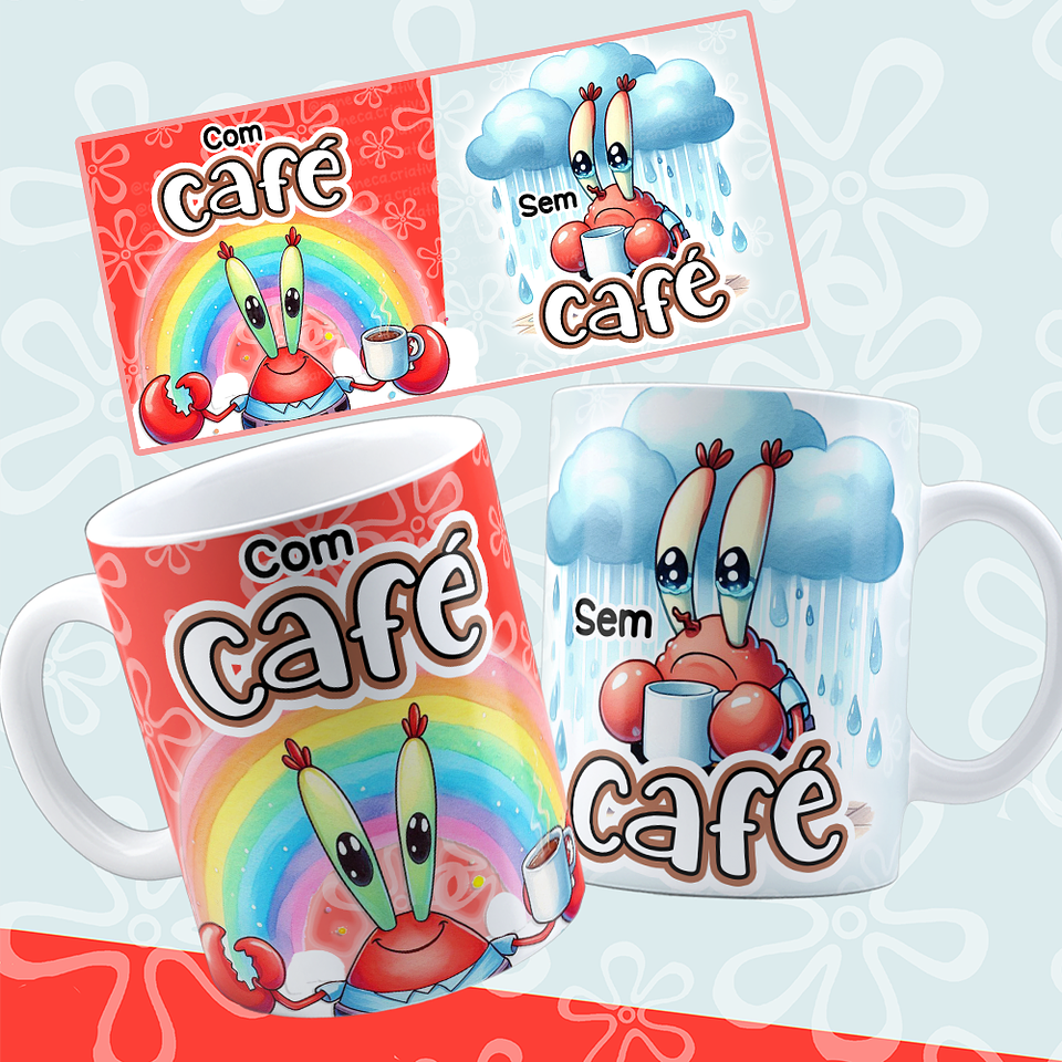 8 Artes para Caneca Bob Esponja e Amigos com Café e Sem café Arquivo em Png  5